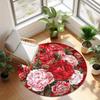 Vivid Red Peony Round Rug, Non-Slip Anti-Shedding Carpet for Living Room, Bedroom, Office Polyester Decor