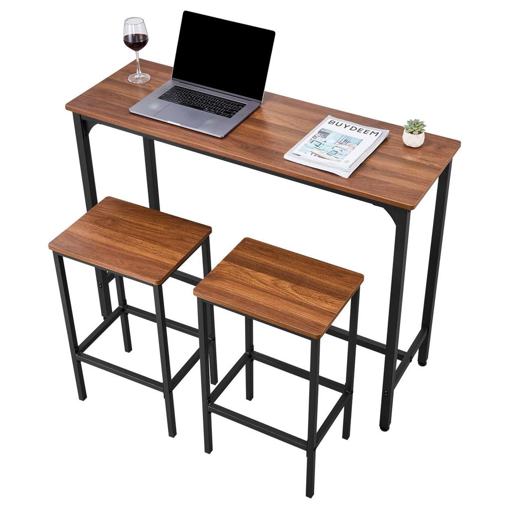 Bar Table, 3PCS 1193.8mm Bars Tables Set, Bar Tables and Chair Set with Rounded Edge Design, Rectangular Pub Table with Two Stools for Office Desk,
