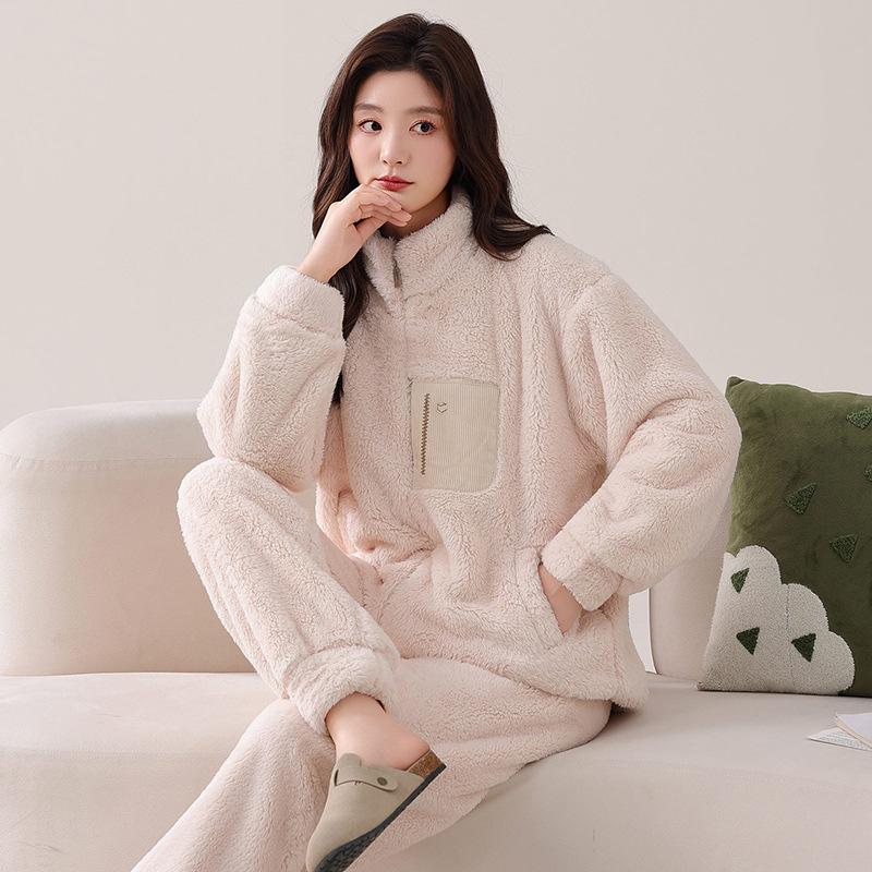 Couple Pajamas Women'S Coral Fleece Autumn And Winter Thickened Fleece Flannel Men'S Winter Warm Loungewear Set