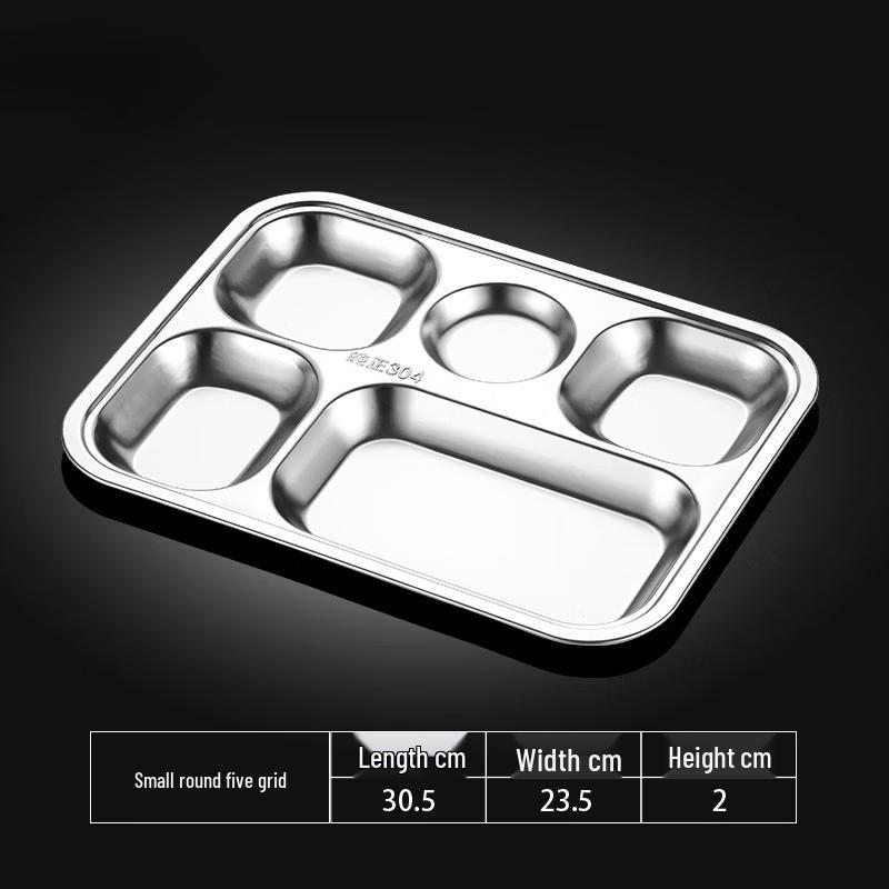 Thickened Stainless Steel Compartment Meal Plate Set