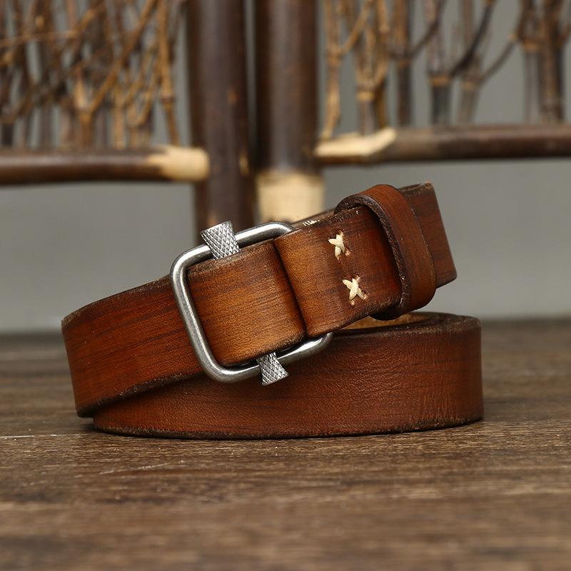 Personalized New Retro Versatile Belt Women'S Genuine Leather Non-Porous Toothless Smooth Buckle Pure Cowhide Belt Women'S Belt Tide