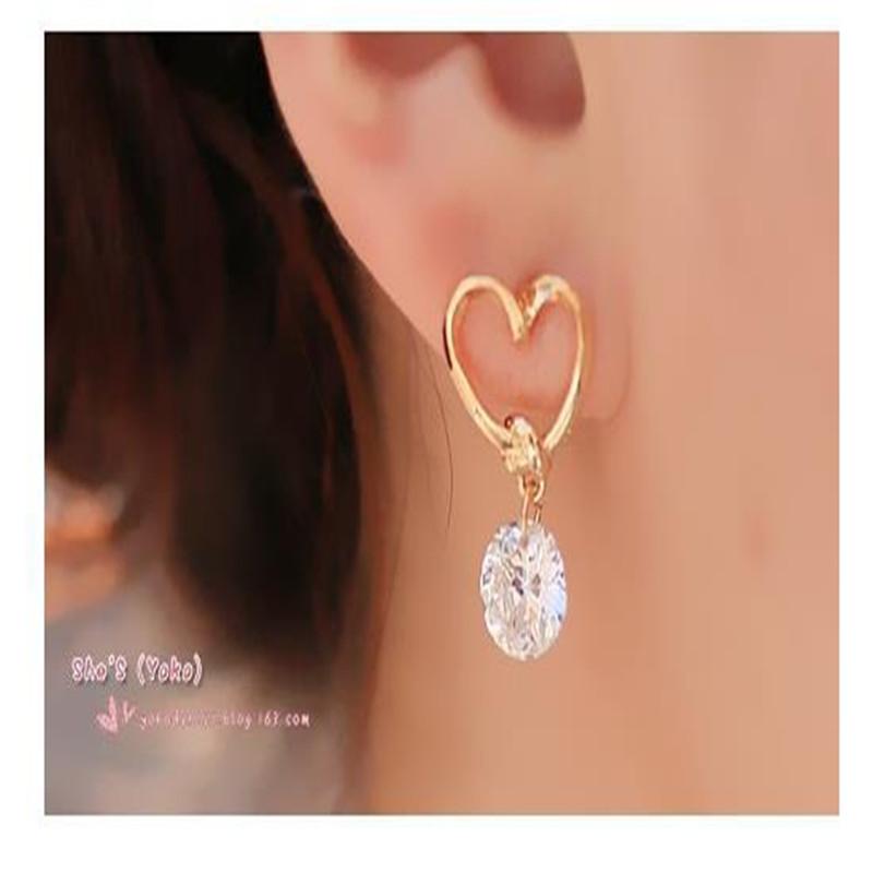 Fashion Golden Love Heart Cutout Cute Pendant Zircon Earrings for Women Girl Accessories  Jewelry
