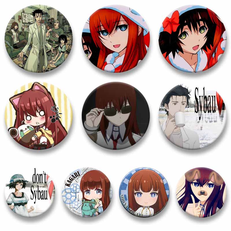 Kurisu Makise Mayuri Shiina Rintaro Okabe Cartoon Round Badge Anime Steins Gate Brooch Clothing Backpack Accessories Lapel Pins