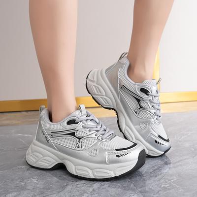 Herbst-Neue Sportschuhe mit dicker Sohle, Netzstoff, weiche Sohle, lässige Papa-Schuhe