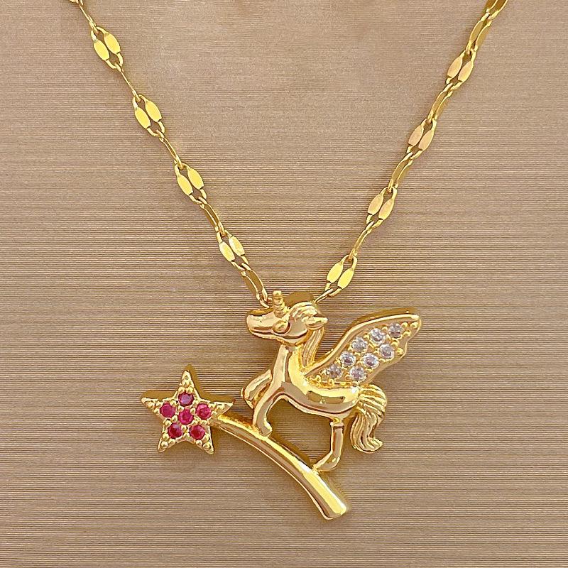 Titanium Steel Micro-Inlaid Luxury Necklace: Elegant Full Diamond Gold Design for Women