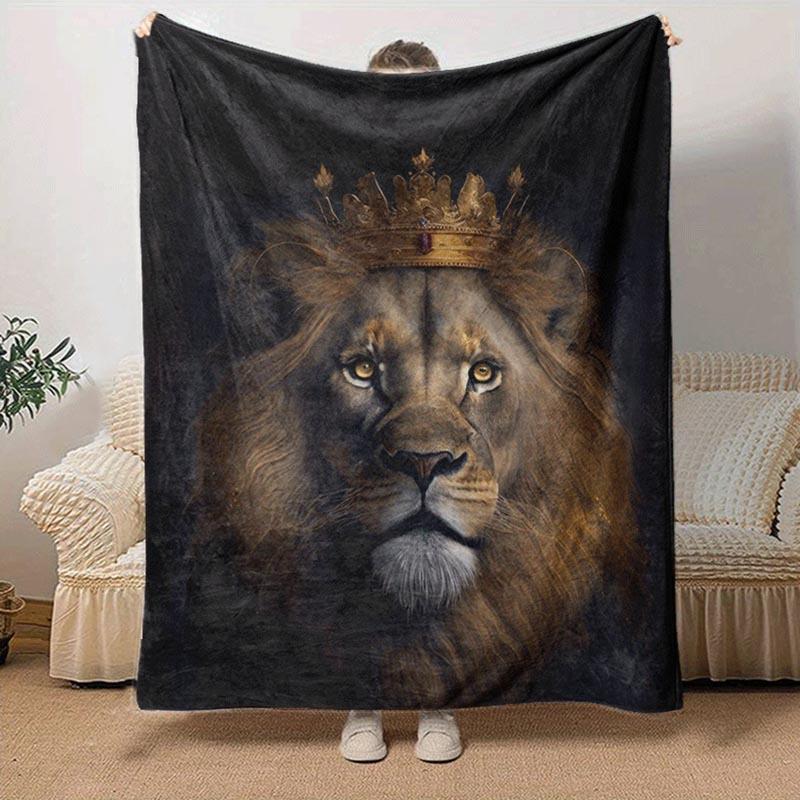 1pc Lion Printing Lightweight Flannel Blanket, Comfortable and Warm Blanket, for Camping Sofa Bed and Couch Office, Gift