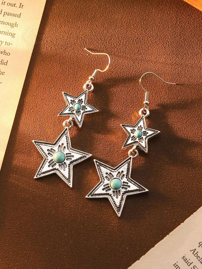 Böhmische Diamant Türkis Blume Stern Ohrringe Hohes Niveau Retro Ethnischer Stil Ohrringe