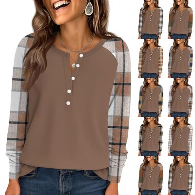 Damenmode Locker Langarm Rundhals Casual Oberteil