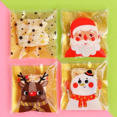 100PCS Christmas Candy Bags Carton Santa/Snowman/Deer Cookie Packaging Bags For Navidad DIY Snack Baking Packaging Supplies
