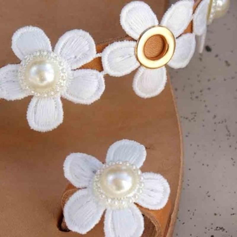 Women Sandals Summer Flat Heels White Flowers Flip Flops Ladies Shoes Slip On Women Slippers Gladiator Sandalias Mujer WSH3325