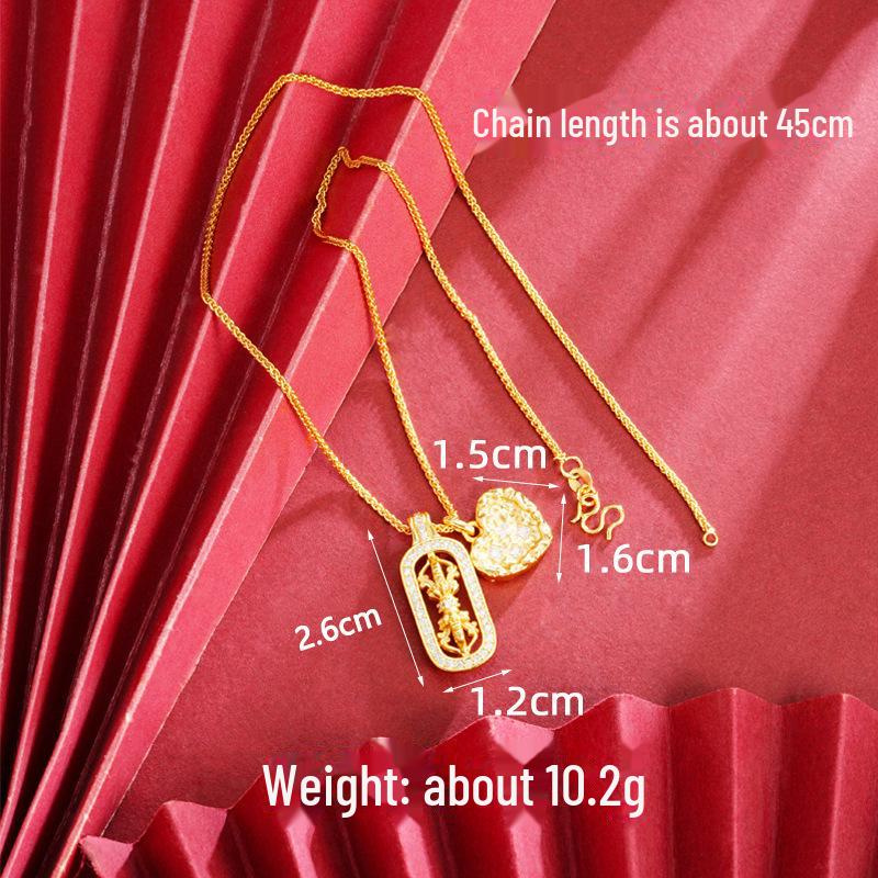 Ancient Vietnamese Gold Sand Pixiu Diamond Pestle Pendant Gourd Necklace