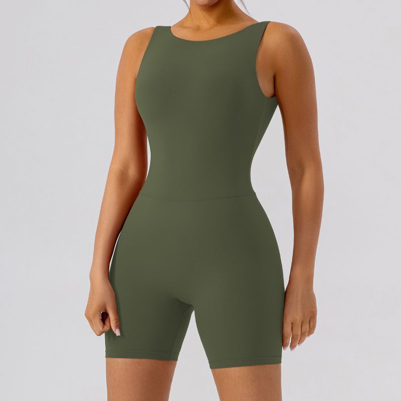 Fashion Nude Feel Hollow-out Beauty Back Yoga Jumpsuit Tight Sports Fitness Hip Lifting Jumpsuit Yoga Shorts Women