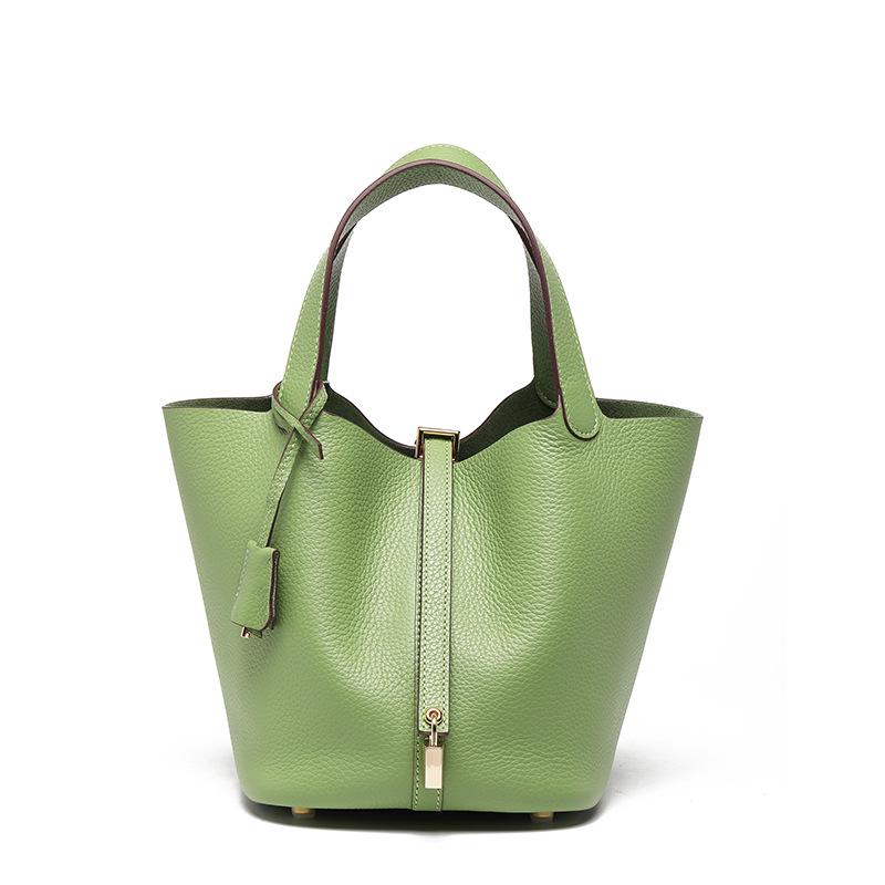 Women's Cowhide Leather Bucket Handbag: Small, Versatile, High-End for Work or Commute