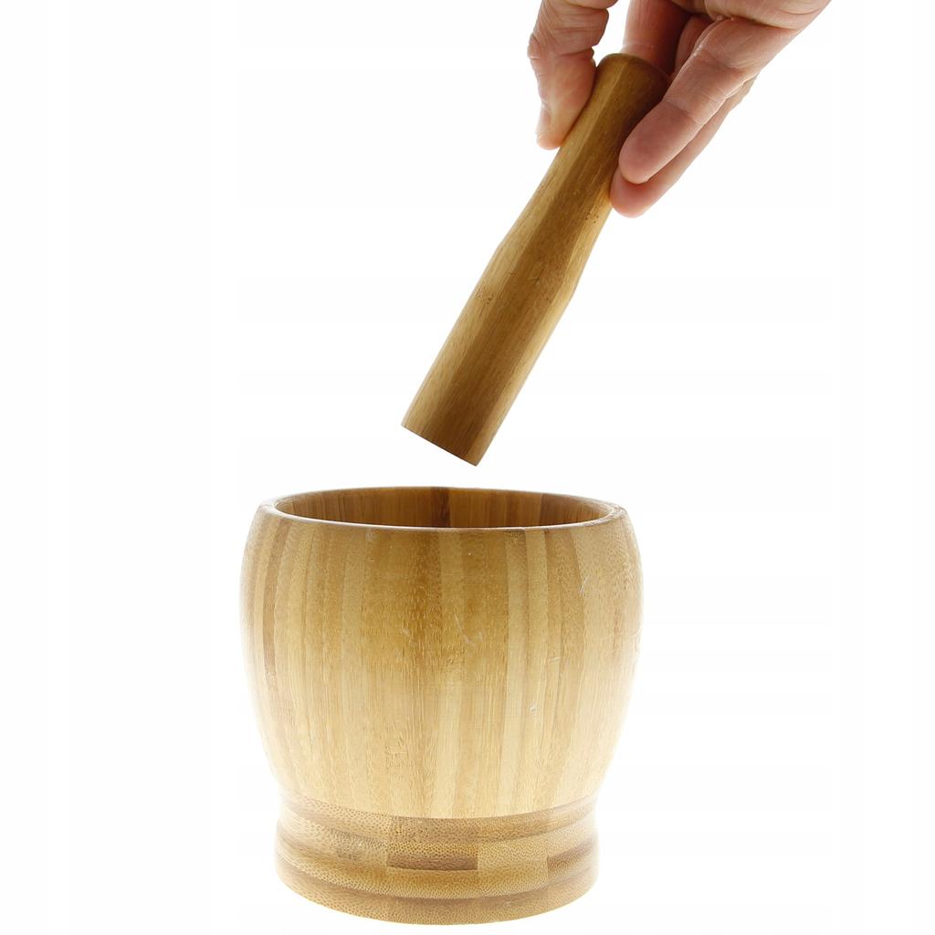 Bamboo Wooden Kitchen Mortar With Pestle For Herbs And Spices