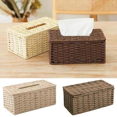 Rattan-Taschentuchbox, Vintage-Stil, Serviettenhalter, Toilettenpapier-Box, Aufbewahrungsbehälter, Abdeckung für Zuhause, Wohnzimmer, Schreibtisch-Dekoration