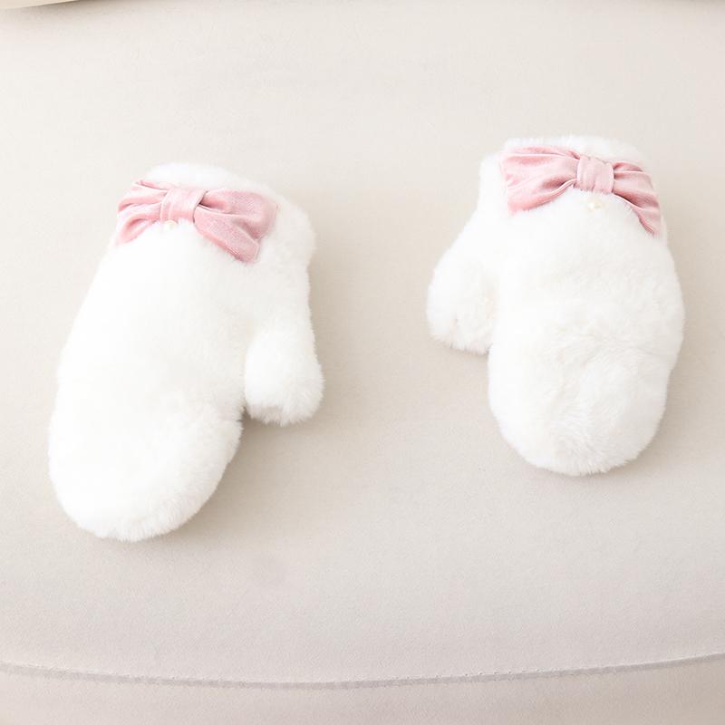 Japanische Süße und Niedliche Mädchen Pelzige Ohrenschützer kawaii einfarbig Vielseitiger Schal mit Schleife Winter Neu Warmes Zubehör Handschuhe