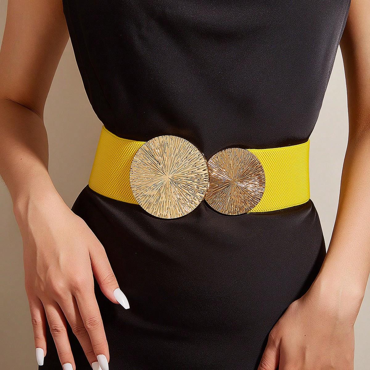 Gürtel Damen Dekorativer Mantel mit Kleid, Gürtel Taille Anzug Elastisch Elastische Taille Versiegelung Breit yellow bunt