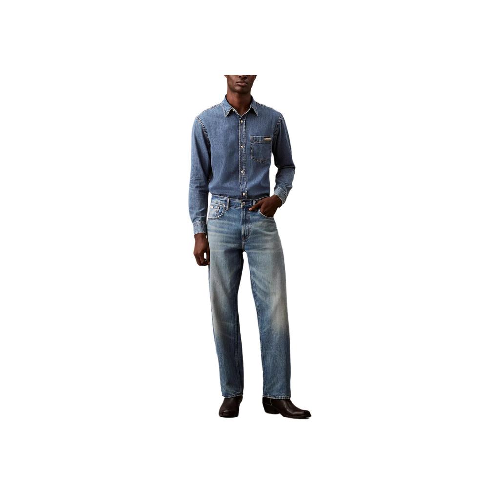 Calvin Klein Denim Button-Down Pointed Collar Comfortable Casual Long Sleeve Shirt Men shirts Vintage-Indigo 40EM774-450