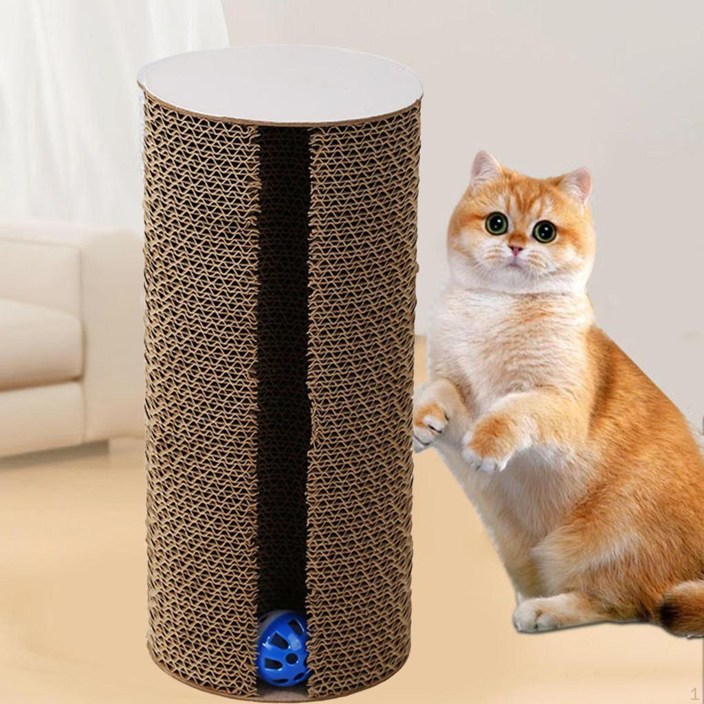 Cat Scratching Board with Bell Ball Post Corrugated Cardboard for Indoor Cats