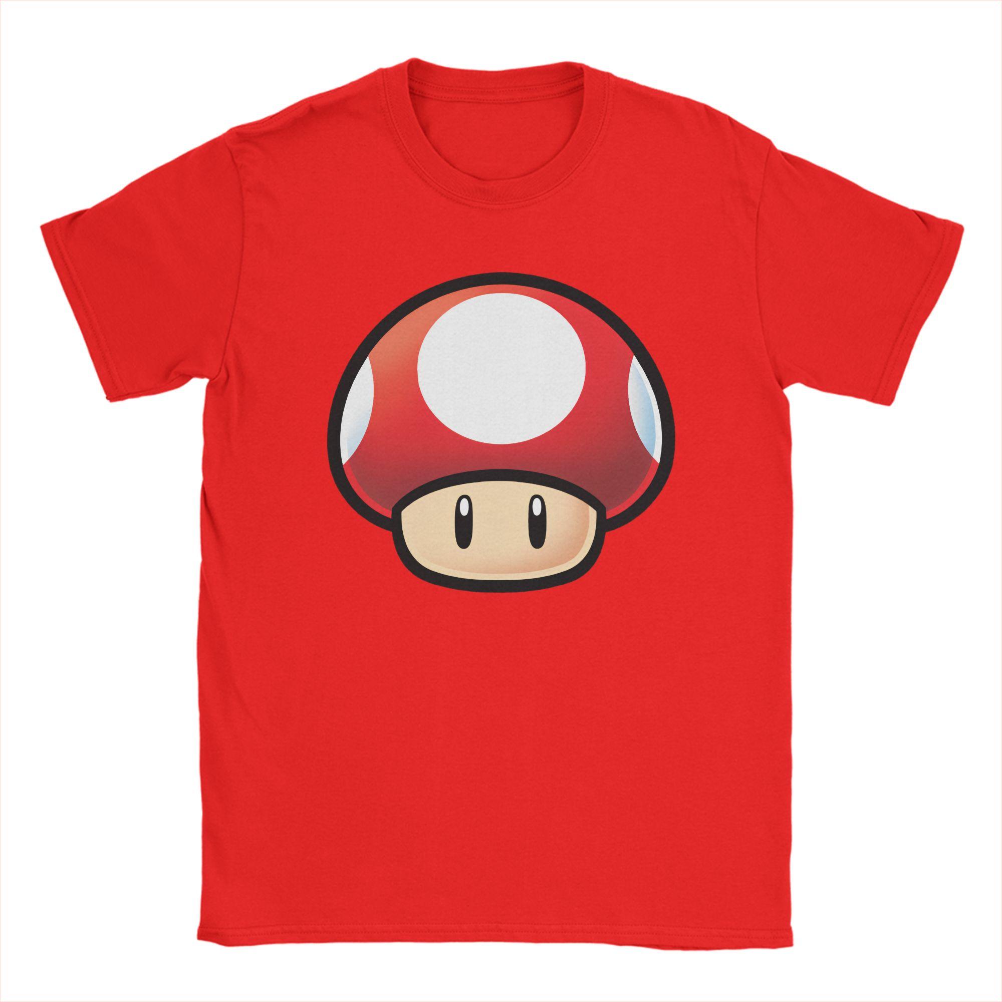 

Vintage Red Mushroom Marios TShirt for Men O Neck Cotton T Shirts Short Sleeve Tee Shirt Big Size Tops M