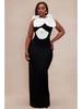 White Floral Black Bodycon Evening Dress with Back Slit – Sleeveless European & American Fashion Slimming Design