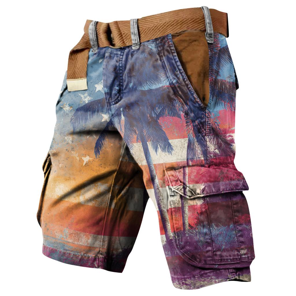 Men's Independence Day Printed Multi Pocket Workwear Shorts