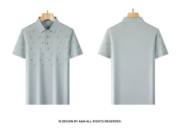 Fashionable printed short sleeved polo shirt with mulberry silk and long staple cotton, men's summer knitted breathable T-shirt