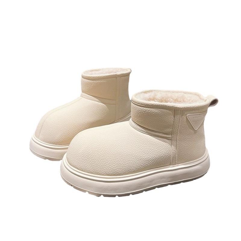 

Big head retro snow boots women s new velvet thickened waterproof and non-slip leather cotton shoes 40