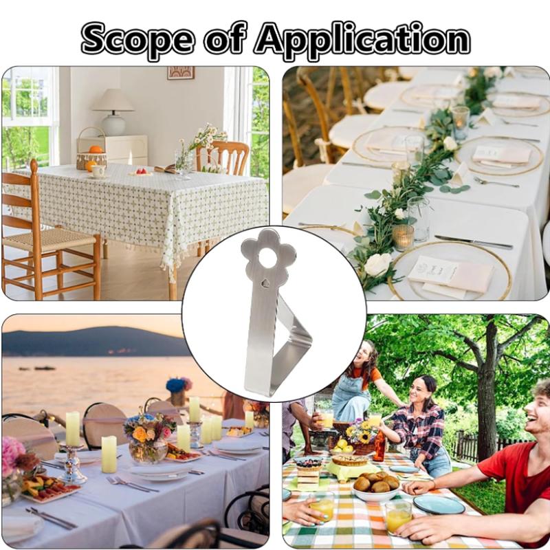 10Pcs Tablecloth Clips, Stainless Steel Tablecloth Clips for Tables, Floral Pattern Triangle Shape Tablecloth Clips, Suitable for 1-4 Cm Thick Tables