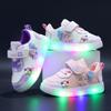 Zapatos deportivos para niñas con luz LED, suela suave para niños, zapatos casuales de princesa rosa y morado