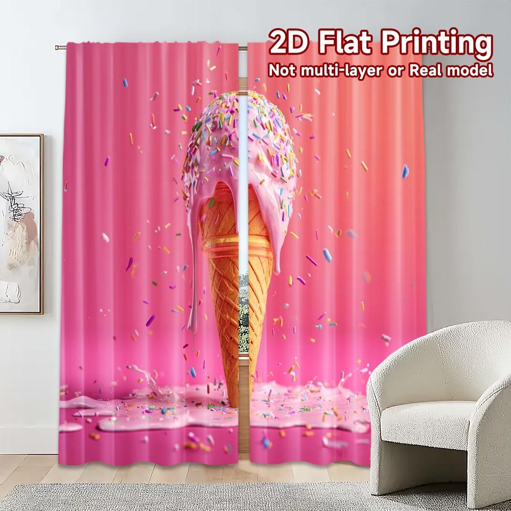 Set Of 2 Flat Printing Curtains Without Rod Icecream Bliss Curtain Yarn Room Decor Ldeal Modern Made Polyester