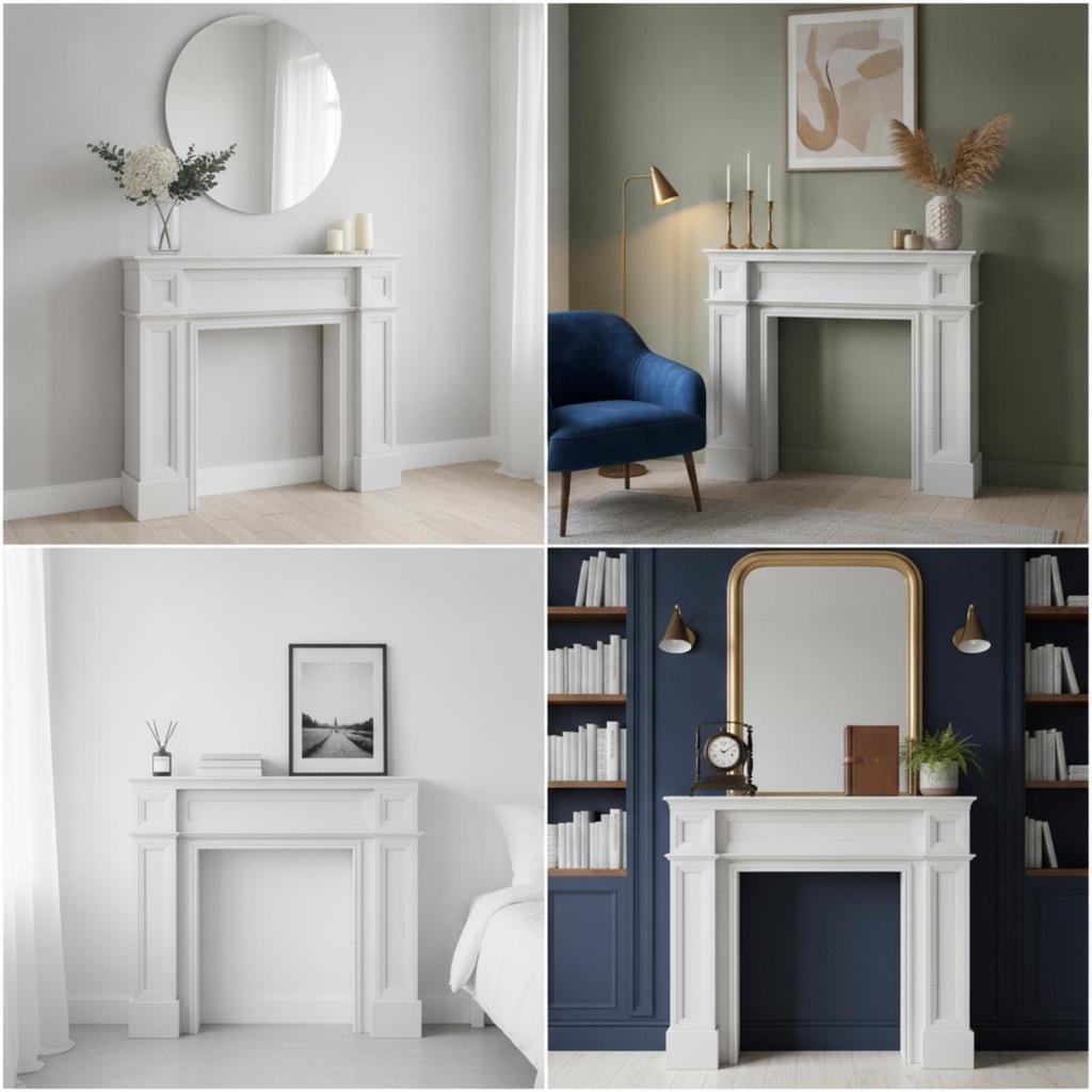 French Country Faux Fireplace Mantel Cabinet Painted Finish Freestanding