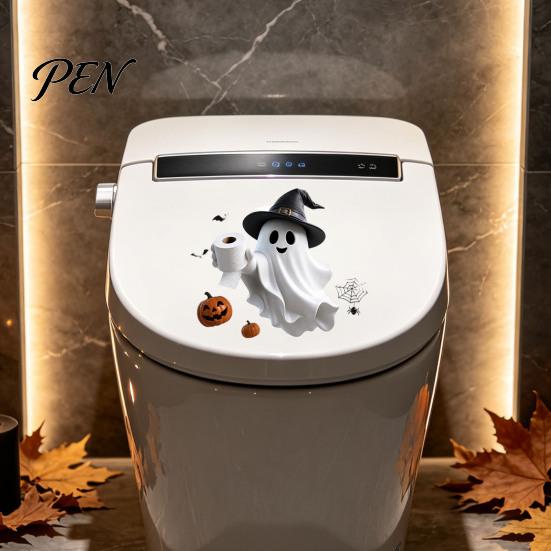 Funny Skeleton Toilet Decals Halloween Sticker, Ghost And Print Decals, Waterproof PVC Easy Lid Covers Peel Stick Spooky Stickers, for Bathroom Seats