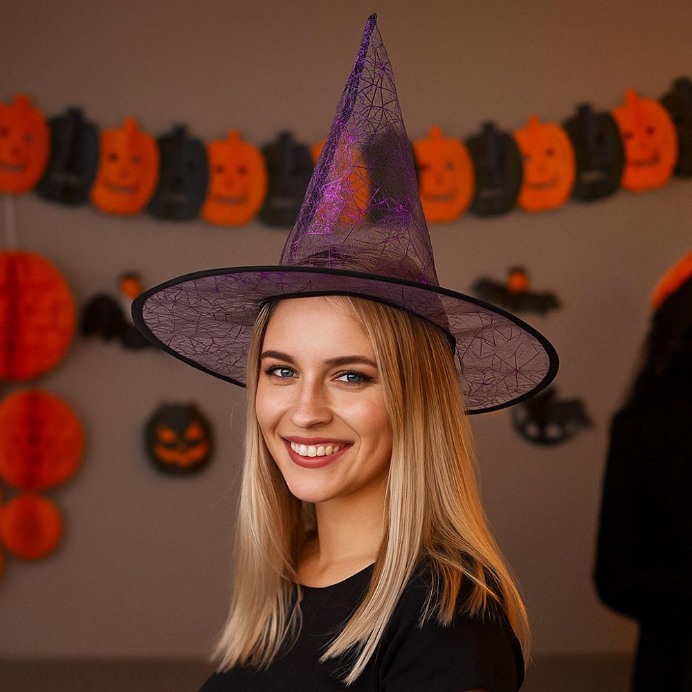 Breathable Halloween Witch Hat Sequin Halloween Headwear Funny Spider Witch Hat  Unisex Accessories