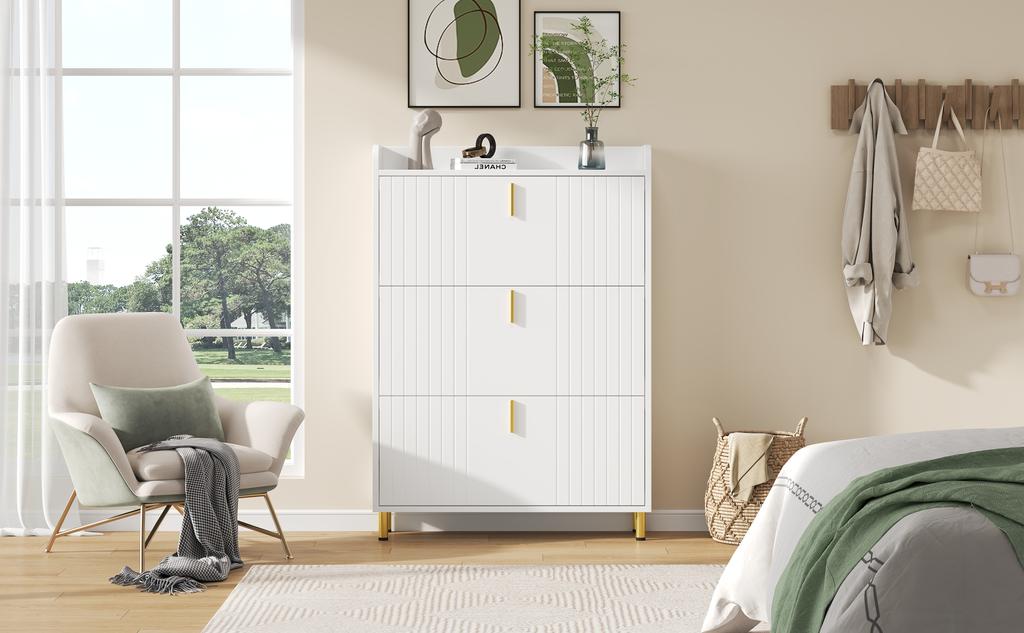Mobiletto per scarpe a 3 ante, Scarpiera stretta, con 6 scomparti, Bianco, Regolabile, Dispositivo anti-ribaltamento per l'ingresso, 80*23.5*123.5cm