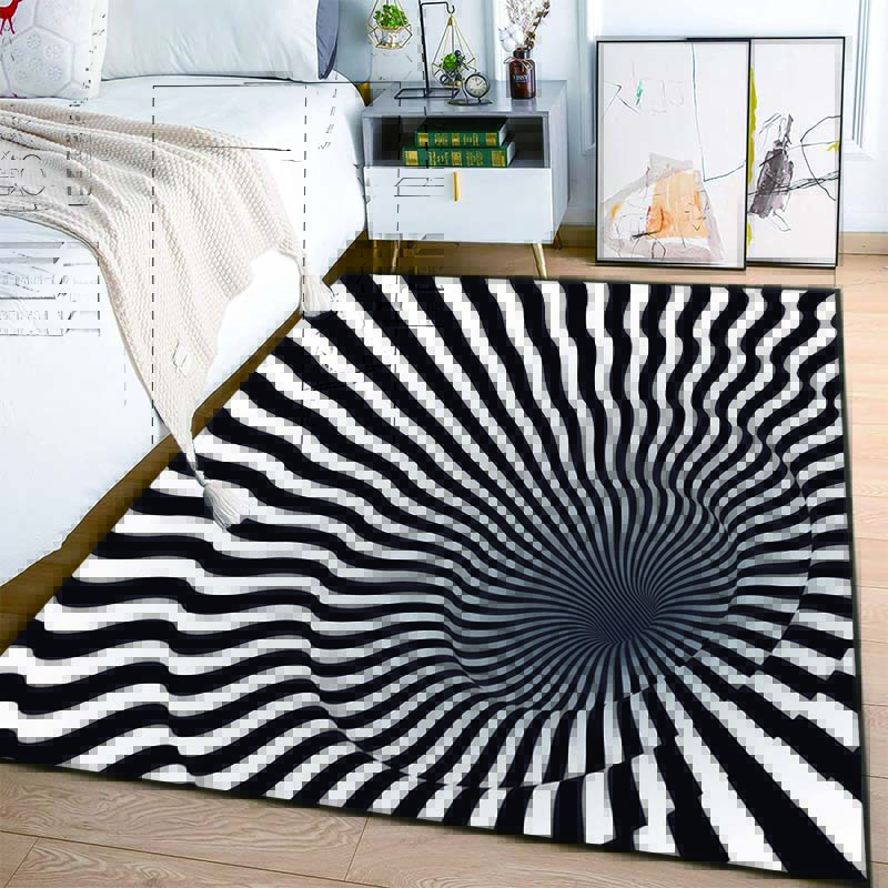 3D Vortex Illusion Black and White Rug for Bedroom Floor Mat Abstract Geometric Optical Vertigo Carpet Non-slip Livingroom Decor