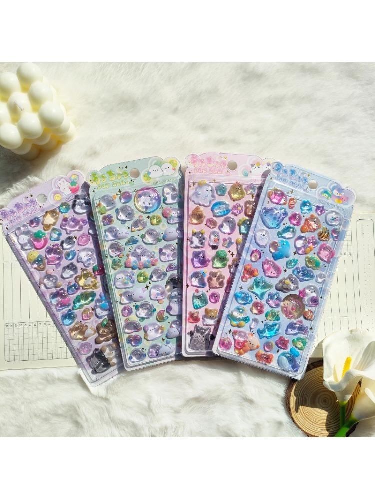 

4-Piece Set Of Sparkling Crystal Decorative Stickers - Cute Animal And Flower Designs For Phone Cases And Laptop Stickers (As shown-3280)-