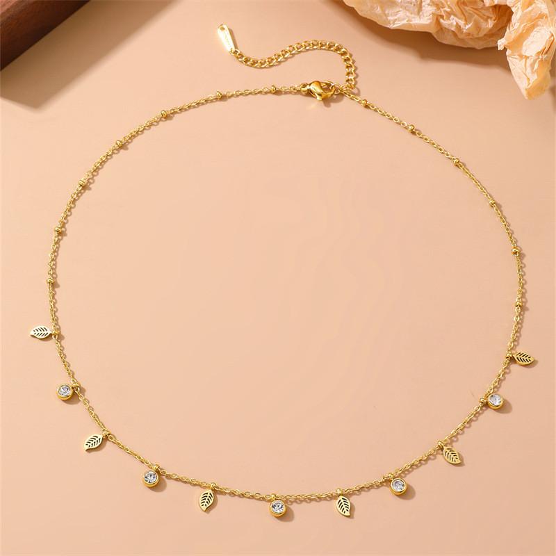 Fashionable Gold Tone Metal Leaf Pendant Necklace With Rhinestone Decoration For Womens Accessories