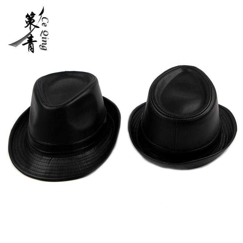 Herbst und Winter neue PU-Leder Zylinderhut Damen leichte Platte Mode Britisch schlicht Retro geschwungene Krempe Hut Herren Jazzhut Tide