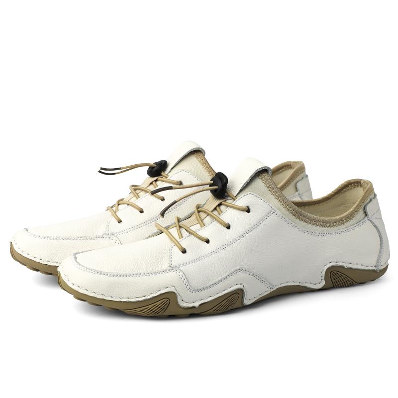 Newest Breathable Genuine Leather Shoes Men Loafers Casual Leather Soft Driving Smen'S Shoes Classic Flats Walking Lace-Up Footwear