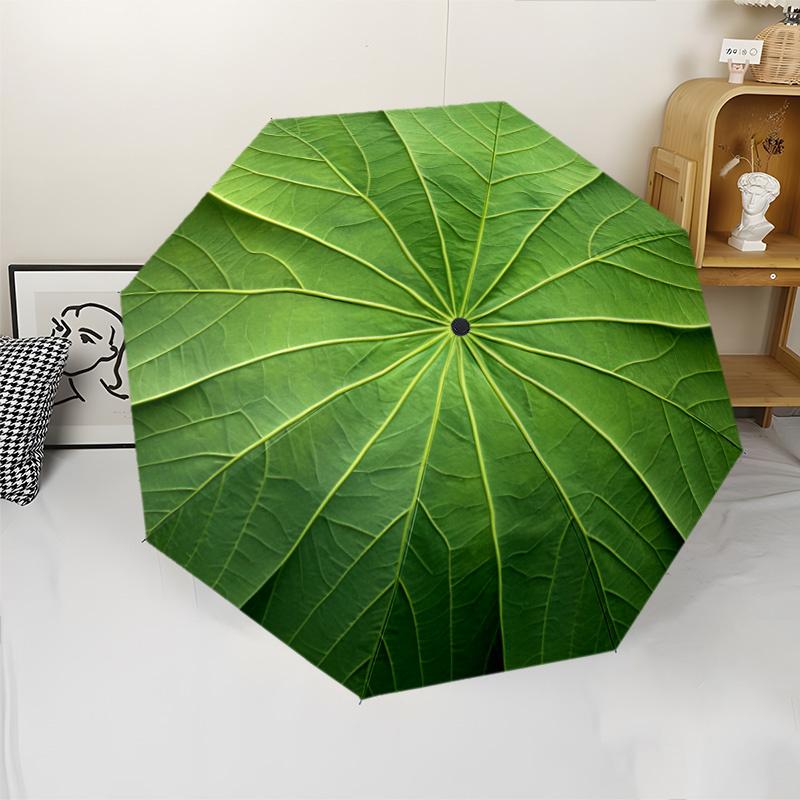 

1pc, green textured pattern umbrella - automatic opening and closing, sturdy iron frame, portable folding design, suitable for (as the picture,iron&8K)