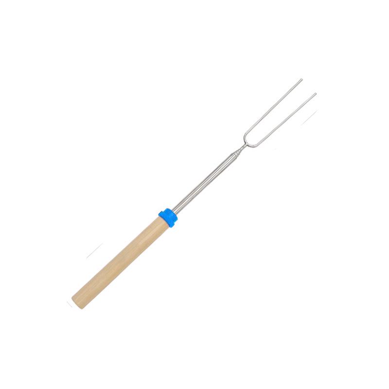 Stainless Steel Telescopic BBQ Fork with Wooden Handle - U-shaped Skewer for Hot Dogs