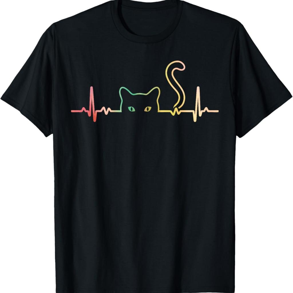 Herzschlag Katze Tier Silhouette Niedliche Katzenliebhaber T-Shirt