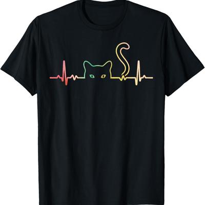 Heartbeat Cat Animal Silhouette Cute Cat Lover T-Shirt