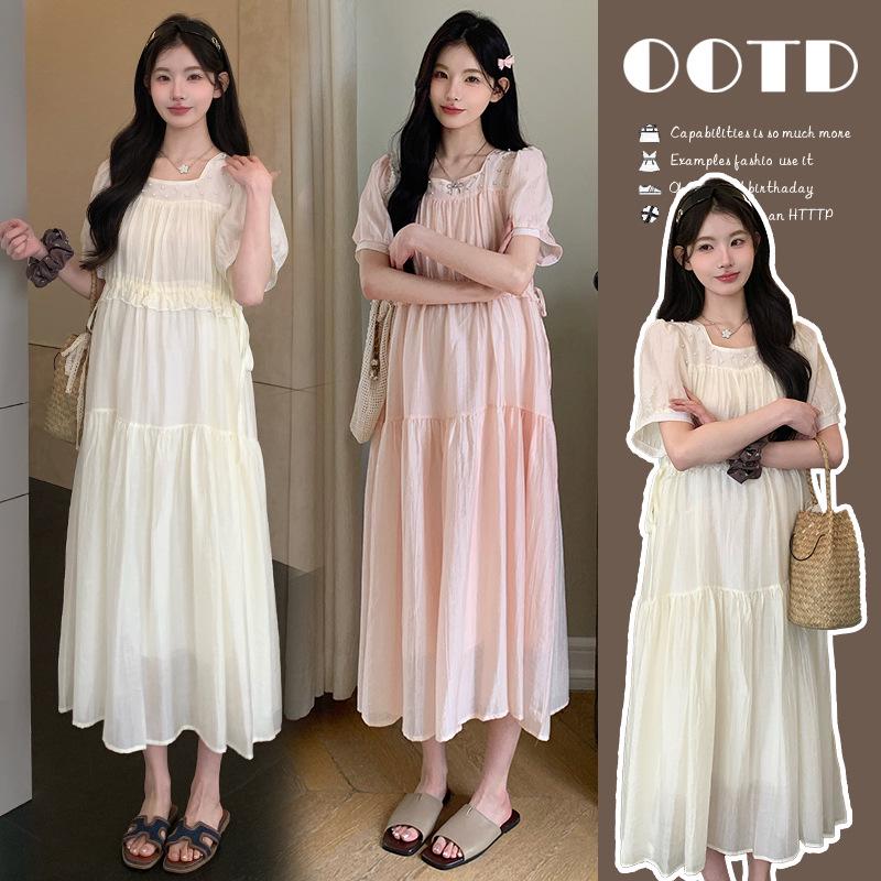 

Maternity Summer Square Neck Drawstring Midi Dress - Gentle, Sweet, Slimming & Plus Size XL розовый