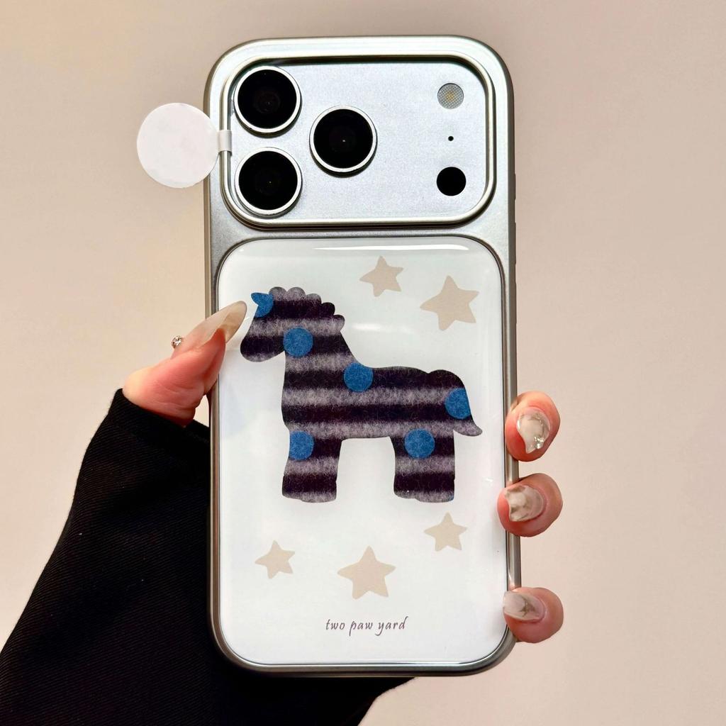 ins star polka dot striped horse suitable for Apple 16/17Pro Epoxy mobile phone case IP15/14/13/12 water condensation