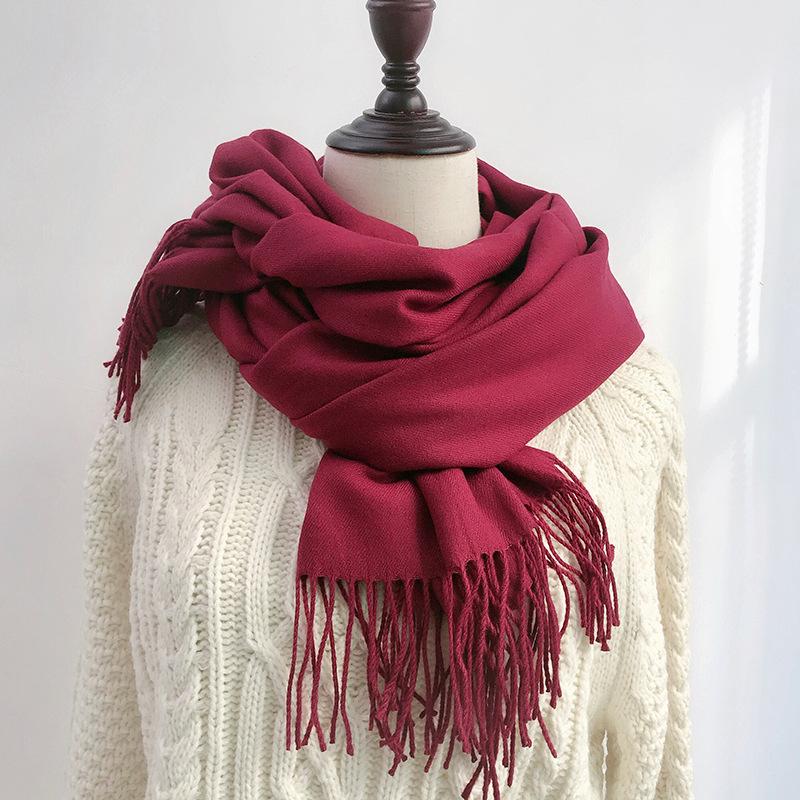 Solid Color Scarf for Women in Winter Korean Style Versatile Student Autumn and Winter Thickened Long Imitation Cashmere Red Men's Scarf Trendy