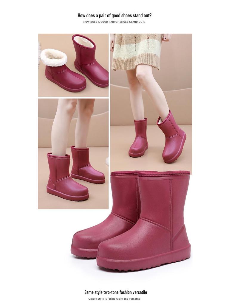 Women's Lightweight EVA Waterproof Non-Slip Cold-Proof Rain Boots with Velvet Lining