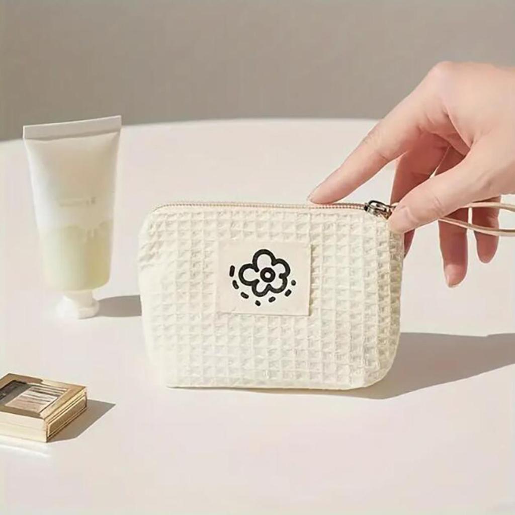 Portable Floral Mini Makeup Bag Polyester Zipper Small Coin Purse Square Soft Lipstick Headphones Key Storage Bag