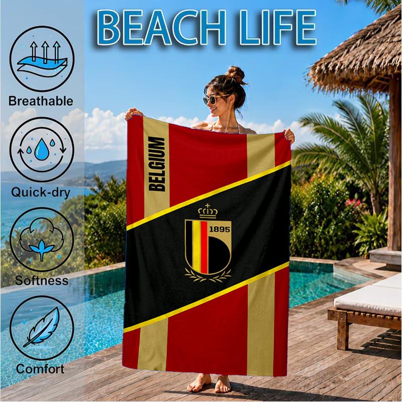 Belgian Football Association Emblem Beach Towel, Quick-drying, Easy to Care for, Suitable for Both Fitness and Beach Vacations,Sports Essential